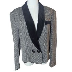 Vintage Jacqueline Ferrar Velvet Shawl Collar Herringbone Tuxedo Blazer 12